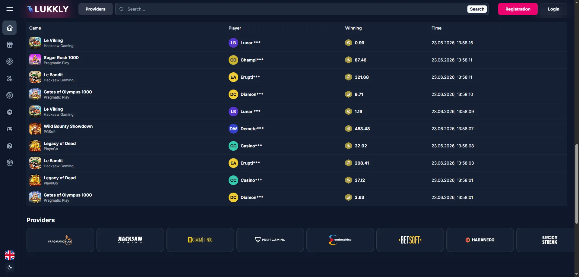 Lukkly Casino slots and live casino games library 2026